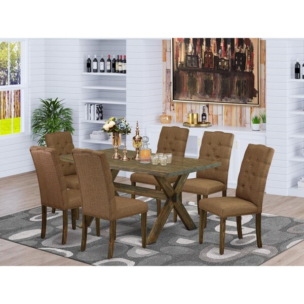 East West Furniture 7 Piece X-Style Rectangular Dining Table Set - Brown Smoke X776EL718-7 - main